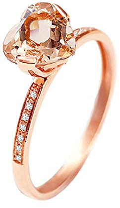 Stfery Engagement Rings 18K Rose Gold for Women Set with 1.2ct Heart Champagne Pink Beryl Pavé Diamonds Promise Band Size O 1/2