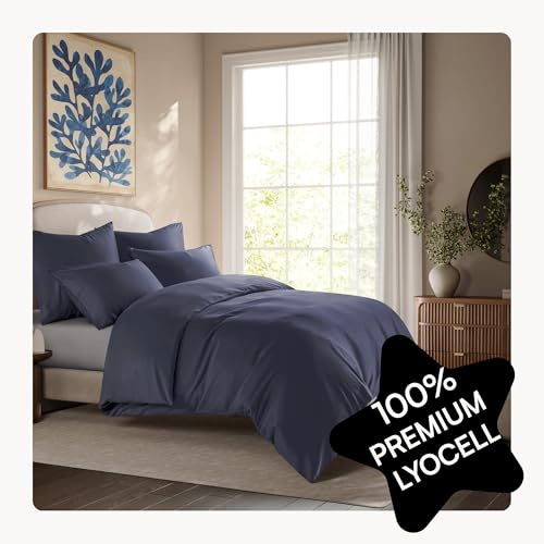 Seralino Tencel Bettwäsche 155x220 Blau + 80x80 cm Dunkelblau | 100% Lyocell|besonders weiche hochwertig | Reißverschluss | Oeko-Tex | für Allergiker geeignet | Anti Schwitz Bettwäsche |