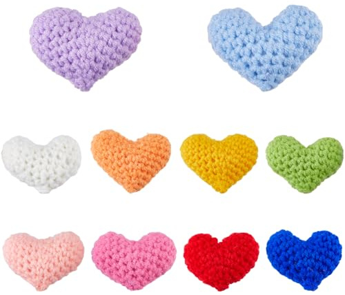 DICOSMETIC 10 Stück 10 Farben Kleine Häkelherzen Süßes Strickherz Bunte Handmade 3D Baumwolle Herz Deko Für DIY Nähen Basteln Wohnkultur Valentinstag