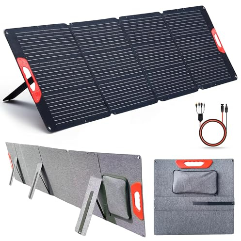 200W Portable Solar Panel Kit with USB Outputs Multi-Connector - Briefcase-Style Foldable 20V Waterproof Solar Panel for Home, RV Camping Outdoor - Monocrystalline Off Grid Solar Power System Kit