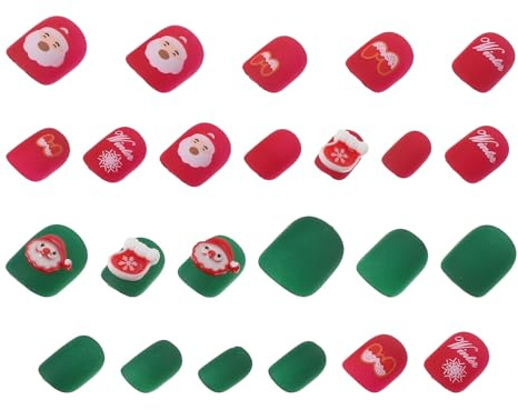 Cabilock Weihnachten Almond Press Nägel für Frauen Full Cover Kurz Maniküre Künstliche Fingernägel Elegante Französische Fake Nails für Party Feiertage