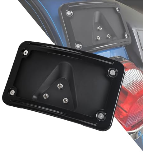 HDBUBALUS Motorrad bogenfliechtender Kennzeichenhalter mit Rahmen für Harley CVO Softail Dyna Fat Boy Low Rider Sportster 1200 883 VTX1300R/S/T VTX1800R/S/T 3 Schrauben (Schwarz)