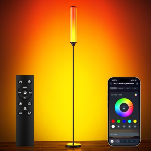 FRIDEKO HOME Stehlampe Wohnzimmer Intelligente RGB für Wohnzimmer & Gaming-Dekoration, Stehlampe mit App- und Fernbedienung, Hohe Ecklampe für Schlafzimmer (Black)