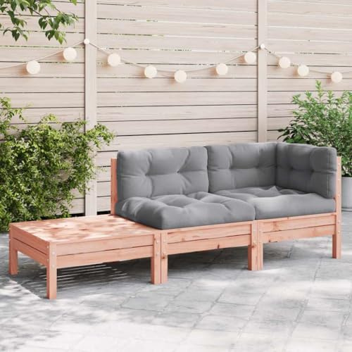 mzdioop Gartensofa mit Kissen und Fußhocker, Massivholz Douglasie, 2-Sitzer Chaiselongue, Modulares Design für Terrasse und Balkon