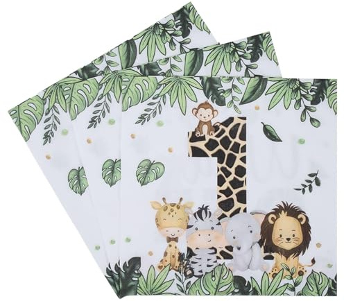 Servietten Kindergeburtstag, Jungle Safari Servietten für 1. Geburtstag, Dschungel Tier Design, 33x16,5cm, 20 Stück, Wild One Party Deko für Waldtiere Geburtstag, Jungen Tischdeko Party Deko