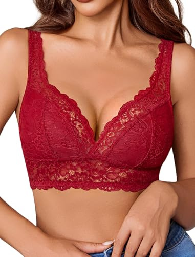Avidlove Bralettes de encaje sexy para mujer, cuello en V, camisola tipo camisola, bustier, cómoda, para uso diario, sin forro, camiseta corta básica