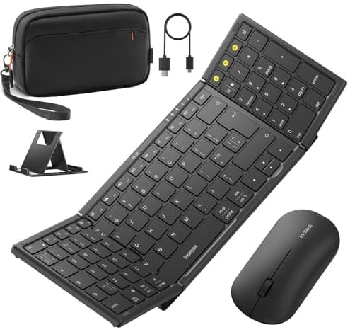 Inateck Wireless Foldable Keyboard and Mouse Set, Portable | 3-Device For iPad/iPhone/Mac/Android/Windows, Built-in Numpad, Phone Stand, Carrying Case Included, Nomad,Graphite