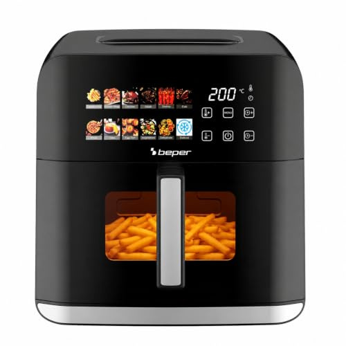 BEPER P101FRI091 Friggitrice ad Aria 9 Litri 1800W con Finestra e Luce Interna, Display Touch a Colori, 12 Programmi Automatici, Air Fryer XXL con Timer 60 Min