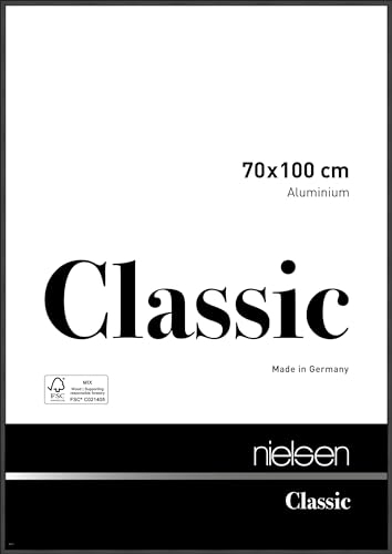 nielsen Bilderrahmen, 70 x 100 cm, Aluminium, Schwarz matt, Posterrahmen zum Aufhängen im Hoch- & Querformat, Echtglas, Classic