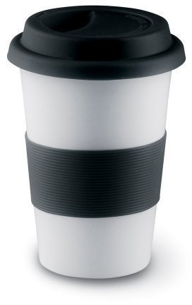 eBuyGB Insulated Takeaway Travel Mug with Silicone Lid, Ceramic, Black, 400 ml
