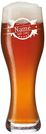 Bierglas mit Gravur - Leonardo Weizenbierglas 0,5l Weißbier Glas personalisiert - Individuelles Weizenglas als Geburtstagsgeschenk für Männer Geschenk-Idee für Papa - Motiv Genießer Flügel