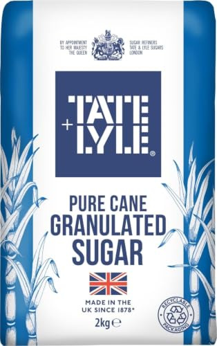 Tate & Lyle Granulated White Sugar 2kg - Pure Cane Sugar for Baking & Tea | Even crystals, free flowing, no additives, dissolves quickly, cakes, biscuits, sauces, preserves, hot drinks, cereal