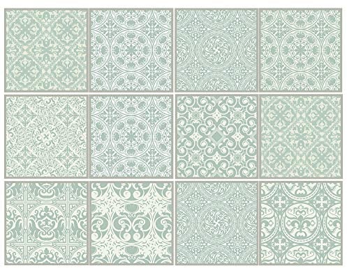 Cuadros Lifestyle Dekorative Stickerfliesen 15x15 cm | Mit tollen Motiven und Ornamenten für Wände und Fliesen | 12 teiliges Set | seidenmatt