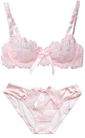 Nanier Soft BH Set Für Damen, Sexy, Transparente, Mit Stickerei, Rosa, 75B