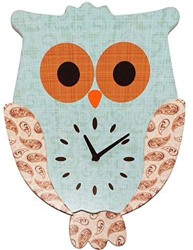 alles-meine.de GmbH XL Wanduhr - Uhr aus Holz - lustige Eule - türkis blau/grün - 43 cm groß - sehr leise ! - Pendel abnehmbar - für Kinderzimmer & Wohnzimmer - Holzuhr - E..