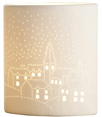 GILDE Deko Lampe Tischleuchte - Motiv: Kirche - aus Porzellan weiß - Fassung E 14, max 40 Watt - Höhe 20 cm