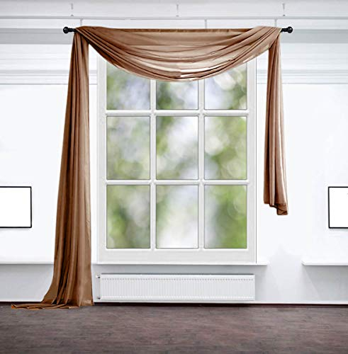 Inox Trade Fertiggardine Gardine - Vorhang - Voile Querbehang, Freihanddeko - Schlafzimmer Wohnzimmer Kinderzimmer - Weich Fallende Gardine - Viele Farben zur Auswahl - 140x600 cm - Dunkelbraun