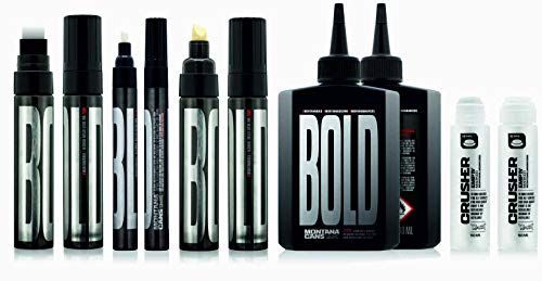 Montana Bold Marker Set - 3 Pump Action Marker Tiefschwarz + 200ml Nachfülltinte + 50ml Empty Squeezer