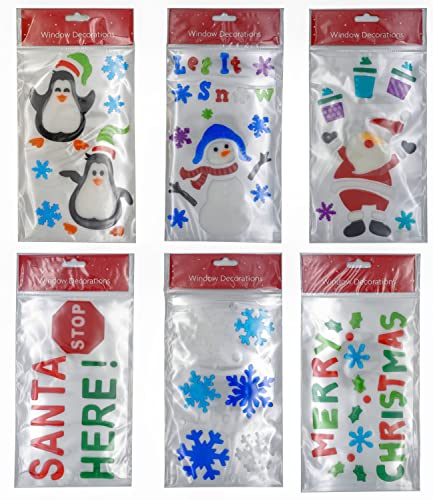 Conjunto de 6 X Navidad Rectangular Ventana Gel Jelly Adhesivos Pegatinas Decoración