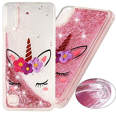 COTDINFOR Samsung Galaxy A10 Hülle Cute Glitzer Handyhülle Sparkle Bling Flüssigkeit Treibsand Schutzhülle Stoßfest Weich Silikon Etui für Samsung Galaxy A10 Sleeping Beauty Unicorn XYLS.