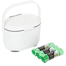Addis Premium Kitchen Food Caddy Bin, White Grey, with 60 x 100% Compost Bags (3 Rolls of 20 liners), Single