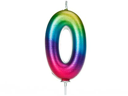 Anniversary House Colourful Rainbow Metallic Candle, Number 0, Birthday Cake Topper, 7 Centimeters, AHC06/0