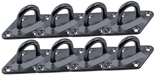 Branded Boards Heavy Duty M6 Ceiling Hook Diamond Pad Eye Plate, 304 Stainless Steel and Black Zinc Galvanized Steel Corrosion Resistant, 2, 4 & 8 Packs (8-Pack-Black-M6)