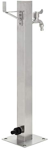 Garten Wassersäule Edelstahl quadratisch 65 cm Wasserhahn Anschluss für Wasserschlauch für Gartenbewässerung und Händewaschen