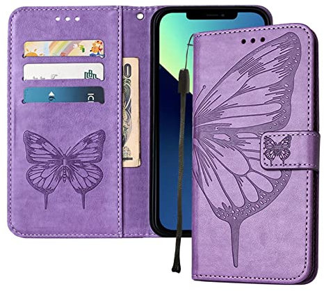 sukoly Compatible with iPhone 13 Pro Max (6.7) Case Magsafe,iPhone 13 Pro Max Leather Wallet Flip Case with [Card Holders][Kickstand][Wireless Charging] Protective Folio Case for Women Girl - Purple