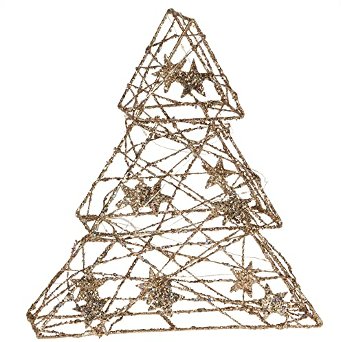 com-four® LED Deko Baum Weihnachten - Weihnachtsdekoration Tannenbaum mit LED und Timer - Aufsteller Weihnachtsbaum mit warm-weißem Licht (01 Stück - Goldfarben - Baum 29cm)
