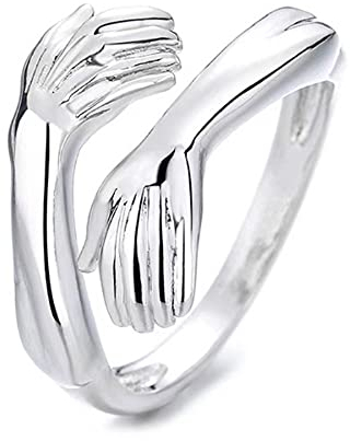 KMKM Umarmende Hände 925 Sterling Silber Verstellbarer Ringe,Verstellbarer Paar Umarmungsring,Öffnung Einstellbar Offene Finger Ringe,Umarmender Ringe,Romantischer Hugging Valentinstagsgeschenk Ringe