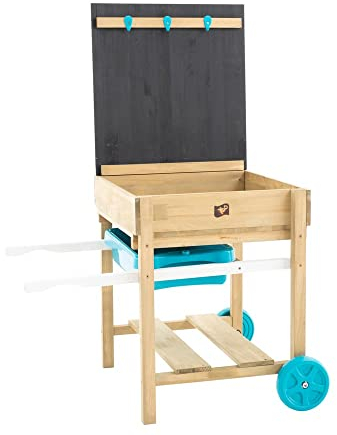 TP Toys Deluxe Sand And Water Table - FSC Certified Timber. Includes Sand Pit, Water Tray, Black Board, Plastic Hooks And Storage Shelf. Pack Away And Turn Into An Arts And Crafts Table - 3 Years+