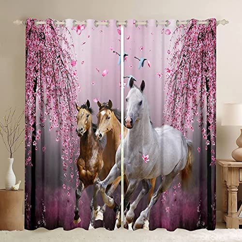TBBDH Verdunklungsvorhänge Mit Ösen rosa Pferd Gardinen Wohnzimmer Schlafzimmer Ösenvorhang Blickdicht Verdunklungsgardine, 150×166CM(BxH)
