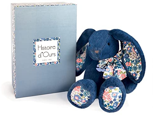 HISTOIRE D'OURS - Peluche Lapin Bleu - 25 Cm - Collection Copains Câlins - avec Boîte Cadeau - Doudou Tout Doux - Idée Cadeau de Naissance et Anniversaire Filles et Garçons - HO3120