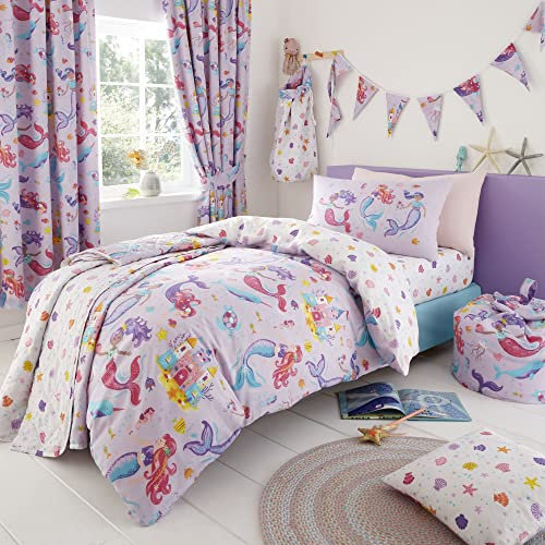 Happy Linen Company Girls Kids Magical Mermaids Lilac Purple Double Reversible Duvet Cover Bedding Set
