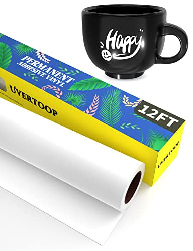 UVERTOOP Matte White Permanent Adhesive Vinyl – 30,5 x 366 cm (12 x 12ft) Craft Vinyl Rolle für Cricut, Silhouette Cameo und andere für Tasse, Auto, Fenster, andere DIY-Projekte