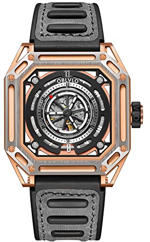 OBLVLO Luxusmarke Cool Leuchtende Männer Sportuhr Selbstwind Mechanische Automatische Uhr Quadratische wasserdichte Gummiuhr AK (AK-S-TBBG)