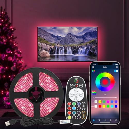 Diyife Ruban LED 5M Multicolores [avec Télécommande], Bande LED Lumineuse Multicolore 5050 RGB, Bluetooth Connectivite, APP Control, pour Décorer la Chambre, le Bureau de l'ordinateur, la Télévision