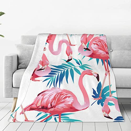 ASEELO Decke mit Flamingo-Vogelmotiv, Grün mit Pflanzenblättern, personalisierbar