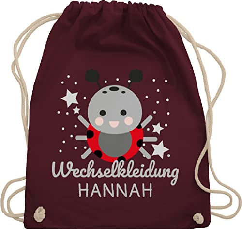 Turnbeutel Rucksack - Kita Beutel Wechselsachen Mädchen - Wechselkleidung Marienkäfer - Unisize - Bordeauxrot - stoffbeutel wechselklamotten kindergarten wechselbeutel personalisierte