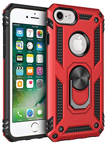 yanzi Compatibile con iPhone 8/iPhone 7/iPhone 6/iPhone SE Telefono Cover(2017)+3D Vetro Temperato[Militare-Antiurto]-[Supporto] TPU Bumper Robusta Silicone Protezione Custodia per iPhone 8-Rosso