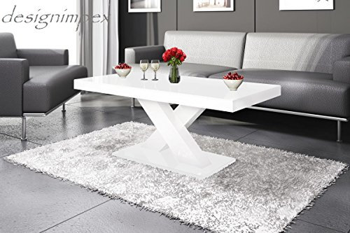 designimpex Design Couchtisch H-888 Weiß Hochglanz 120x49x60cm Wohnzimmertisch Sofatisch modern platzsparend Wohnzimmer Tisch für kleine Räume Living Room Table