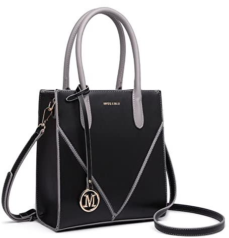 Miss Lulu Handtasche Damen Mittelgroß, V-förmiges Design Viele Fächer Umhängetasche Groß, Elegant Schultertaschen, Tote Tasche für Pendeln Schule Arbeit Reise