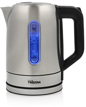 Tristar WK-1344 Edelstahlwasserkocher – 1,7 L – 2200 W – 360° rotierbar – Verdecktes Heizelement – mit Trockengeschutz