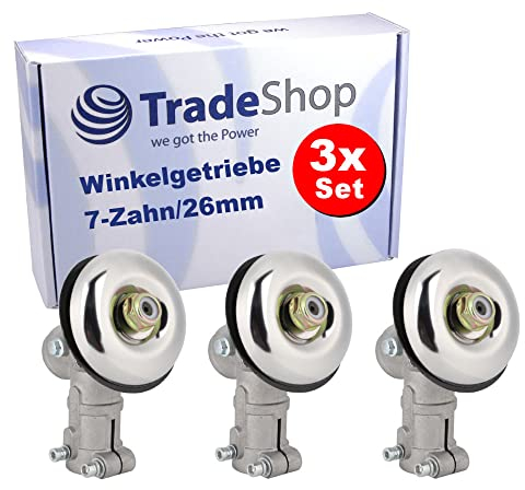 3x Trade-Shop 7-Zahn Getriebekopf/Winkelgetriebe/Trimmerkopf für Motorsense Freischneider Rasentrimmer mit 26mm Rohr / M10 x 1,25 Linksgewinde