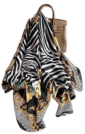 LumiSyne Seidenschal Damen Warm Weich Seidentuch Herbst Winter Animal Print Schal Leopard Pfau Pferd Muster Lange Halstücher Sonnenschut Stola Ganzjährig