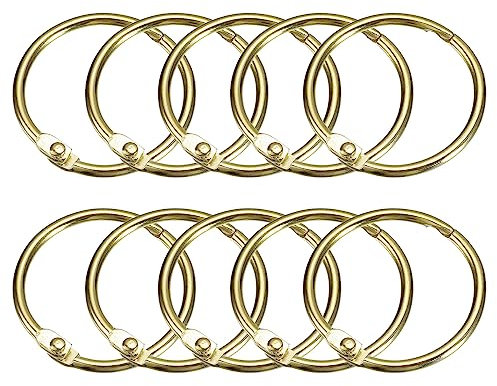 sourcing map Shower Curtain Rings, 12pcs - Carbon Steel Round Snap Shower Curtain Hooks, 1 Inch Loose Leaf Binder Rings for Shower Curtain Rods (Gold)