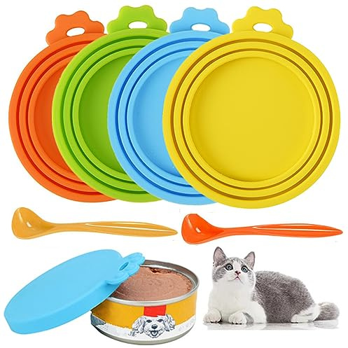 CAASFOOY Lot de 4 couvercles universels en silicone pour aliments pour animaux de compagnie, couvercle pour aliments pour animaux de compagnie, bouchons pour canettes avec taille 3 en 1