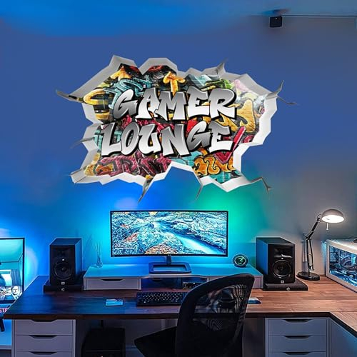 TOARTi 3D Wandtattoo Gamer, 86x52CM Bunte Game Lounge Poster, Wandtattoo Kinderzimmer Junge Teenager, Videospiel Wandsticker für Jugendzimmer Deko Geschenk