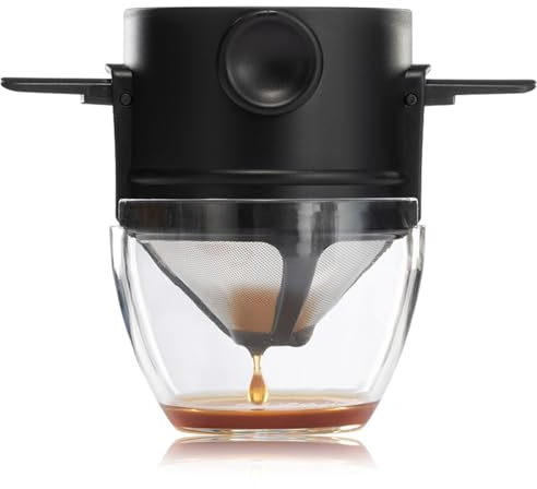 volumoon Kaffeefilter 1–2 Tassen, Kaffeefilter Wiederverwendbar, Kaffeetropfer Edelstahl, Papierloser Kaffeefilter, Teefilter mit Halter, Kaffee Tropffilter Tragbar für Zuhause Büro Reisen Camping